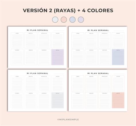 Planificador Semanal Colores Pdf Para Imprimir Carta Y A Weekly Planner Spanish Miplansimple