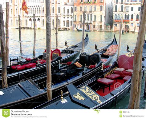 Moored Gondolas In A Row In Venice Stock Photo Image Of Transport