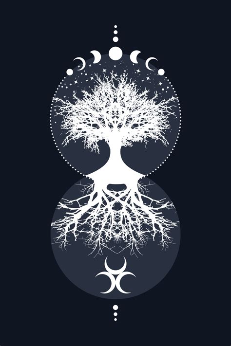 Sacred Tree And Crescent Moon Triple Goddess Mystical Moon Phases