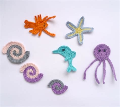 Crochet Appliques Sea Creatures 7pcs Dolphin Octopus
