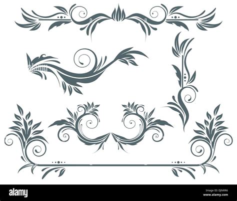Vector Illustration Set Of Swirling Flourishes Decorative Floral