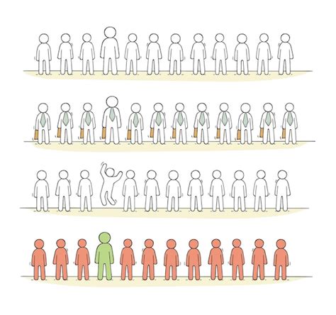 Premium Vector Cartoon Working Little People Stand In A Row Doodle