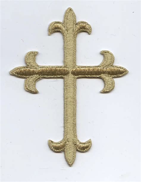 Lovely Gold Religious Fleur De Lis Cross Iron On Patches Made Of Cloth