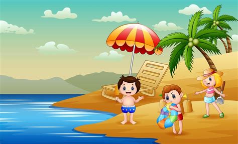 Vector Illustration Of Children Playing At The Beach 10574616 Vector