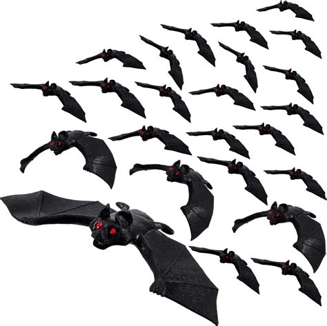 24 Pieces Halloween Hanging Bats Fake Rubber Bats Realistic Fake Spooky