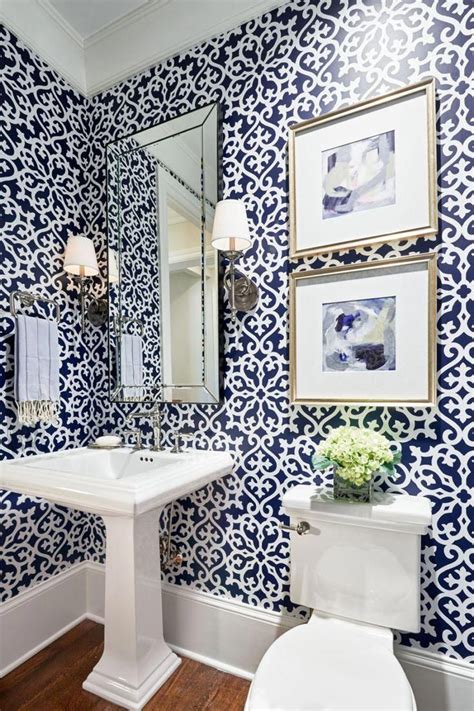 Patterned Powder Room Design Simply Stunning In Blue And White Loving