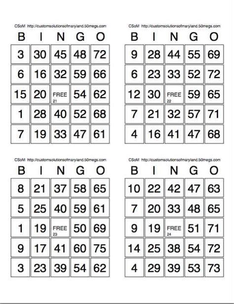 Bingo Cards 1000 Cards 4 Per Page Large Print Immediate Pdf Download