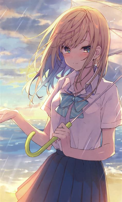 Wallpaper Outdoor Cute Anime Girl Rain Umbrella Anime Girl In The
