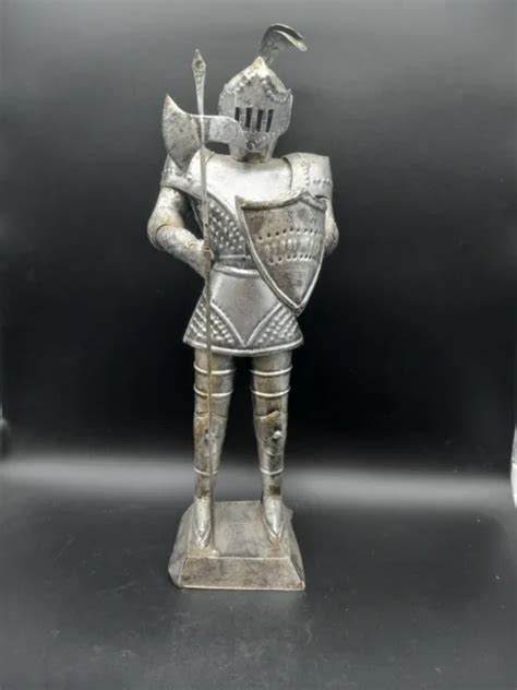 Vintage Knight In Armor Statue Medieval Tin Figure 16 Tall 5999