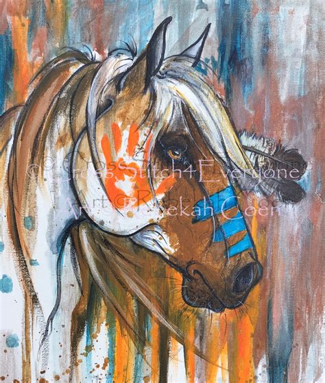 Horse War Paint Pinto Pony Watercolor Counted Cross Stitch Etsy