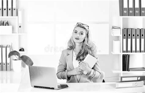 Winning Key Woman Sit At Her Desk In Office Business Woman Working In Office With Documents