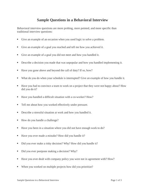 Sample Questions In A Behavioral Interview Form Fill Out And Sign Printable Pdf Template Signnow