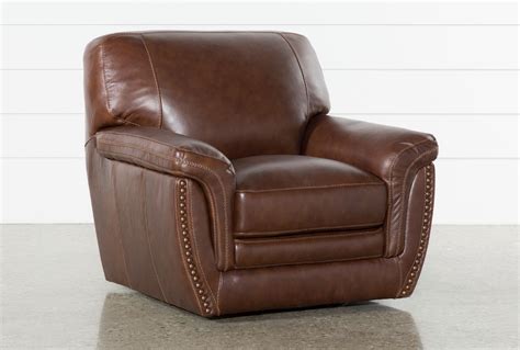 Cassidy Leather Swivel Chair With Nailhead And Foam Cushions Living