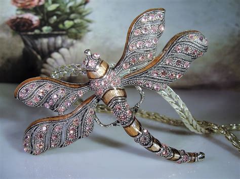 Dragonfly Brooch Vintage Large Pink Crystal Encrusted And Enamel