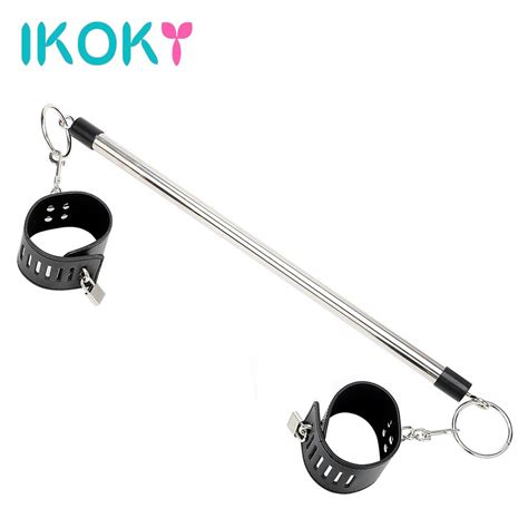 Ikoky Leather Ankle Cuffs Stainless Steel Spreader Bar Women Fetish