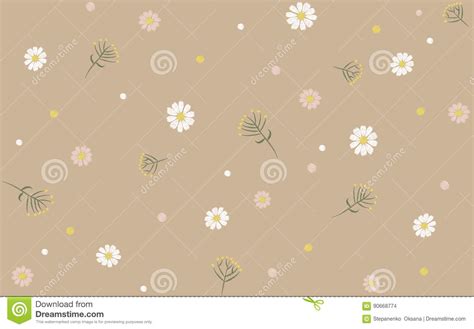 Delicate Trendy Seamless Floral Print Pattern Beige Chamomile Daisy