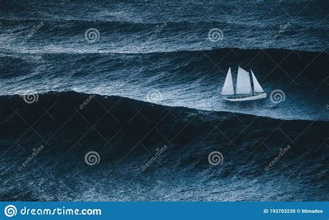 Sailboat With Storm And Big Waves Stock Image Image Of Night Nature