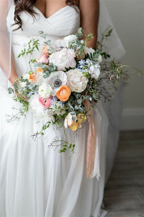 Bouquet With Greenery Anemones Peonies And Ranunculus Wedding
