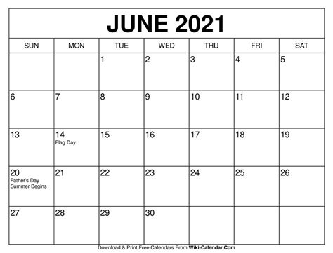 June 2021 Calendar Free Calendars To Print Calendar Printables