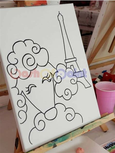 Predrawn Canvas Diy Ready To Paint Canvas Paris Eiffel Tower Drawing