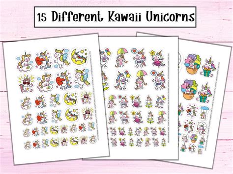 Kawaii Unicorn Printable Stickers Kawaii Unicorns 1 Etsy