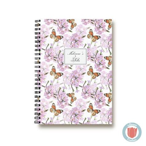Personalised Purple Flowers And Butterflies Pastel Glitter Notebook A5