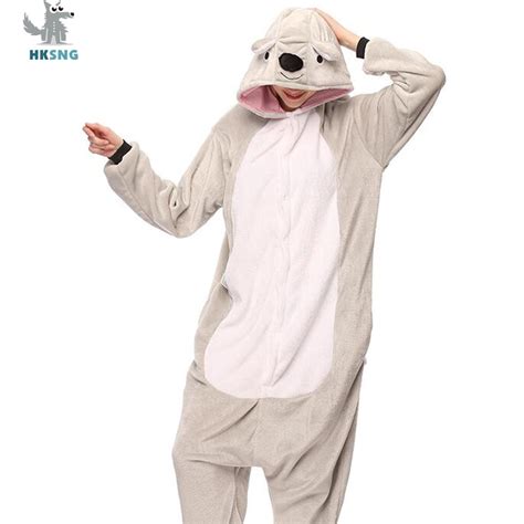 Hksng Unisex Animal Adult Grey Koala Onesie Pajamas Flannel Cartoon