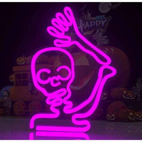 Spooky Bright Purple Waving Skeleton Led Night Light Halloween Decoration