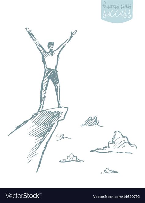 Drawn Success Climber Man Mountain Sketch Vector Image