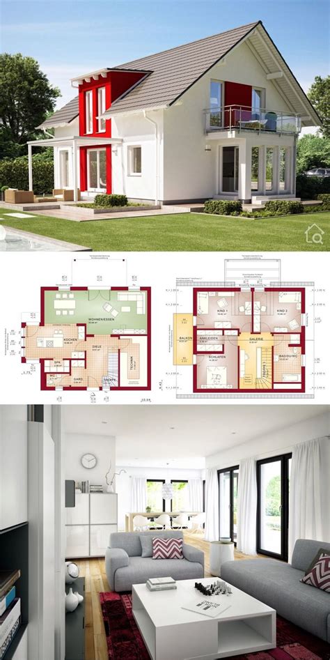 Falls euch das bauen schwer fällt, habt ihr hier. Modernes Haus mit Satteldach Architektur, innen Grundriss ...
