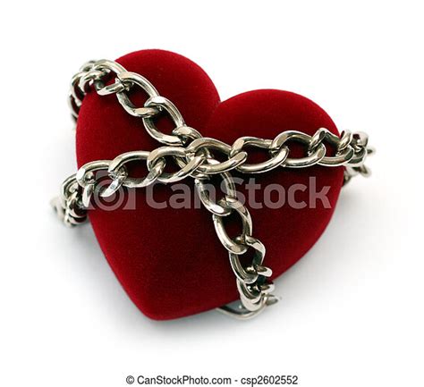 Red Heart Locked With Chain Isolated On White Canstock