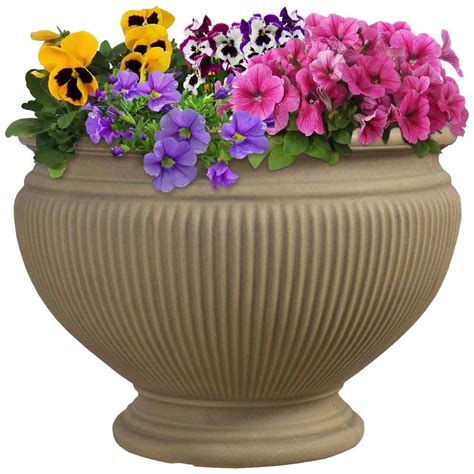 Sunnydaze Decor 16 In Beige Elizabeth Poly Flower Pot Planter Single