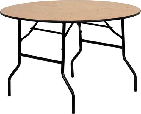 48 Round Wood Folding Banquet Table W Clear Coated Finished Top