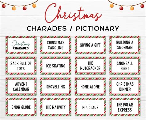 Christmas Charades Printable Game Charades Cards Christmas Pictionary