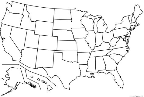 Outline Map Of Us States Coloring Page Printable