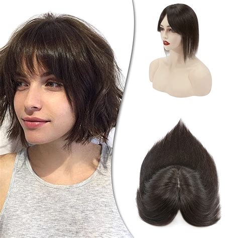 Hairro Human Hair Toppers For Women Clip In Remy Topper Hairpiece With Bangs Clip