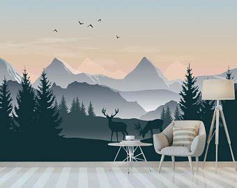 Mountain mural mountain nursery large wall murals mural wall art mountain silhouette wal art foggy mountains mountain mountain mural wallpaper grayish navy pale pink mountain | etsy. KidswallpaperDesign on Etsy | Nursery wallpaper, Mountain ...