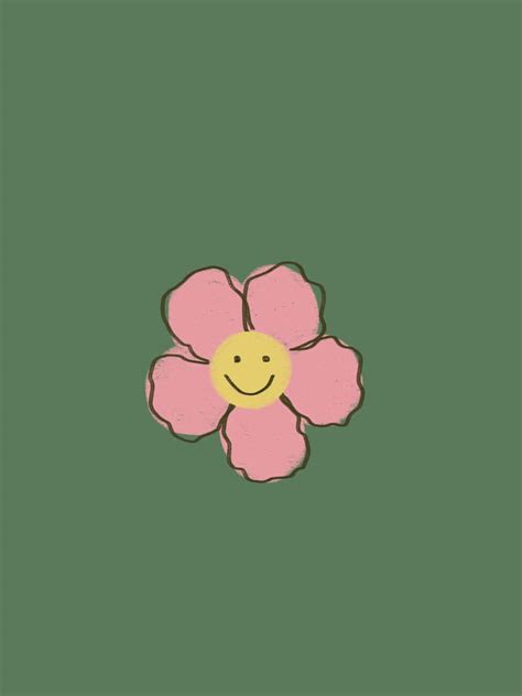 Download Pink And Green Aesthetic Smiley Flower Wallpaper