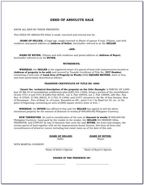 Deed Of Absolute Sale Land Template