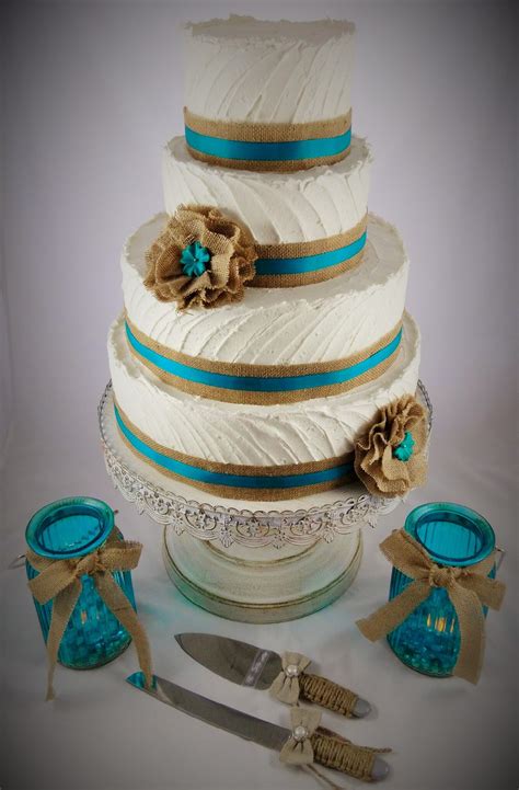 Rustic whiskey barrel wedding decor ideas. Rustic Wedding Cake, Teal, Burlap - Cakes by Maryann https ...