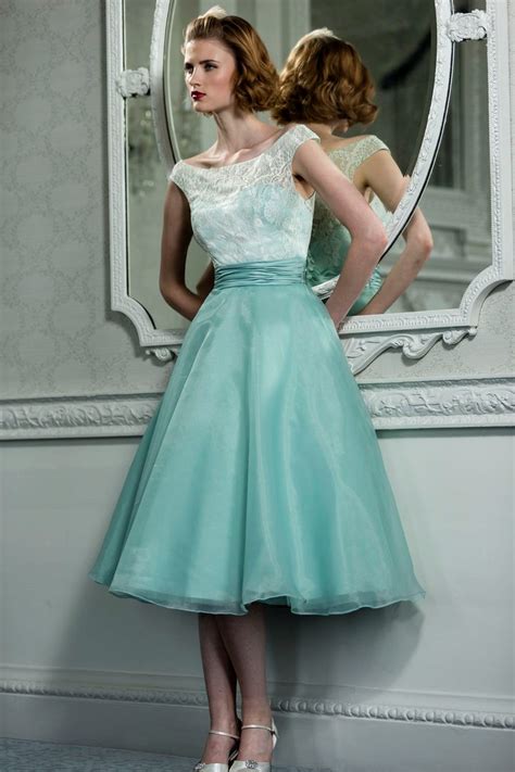 Retro Vintage Style Lace Organza Tea Length Wedding Prom Formal Dress Jojo Shop