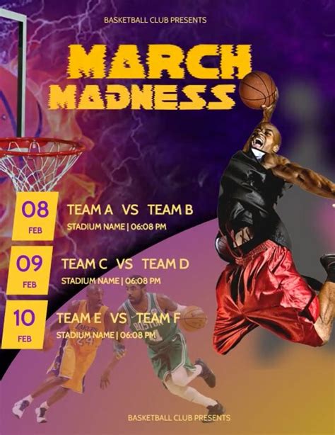 March Madness Basketball Schedule Flyer Template Postermywall