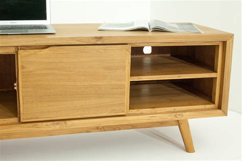 Meuble TV en Teck massif naturel 2 portes et 4 niches 180x45x55cm