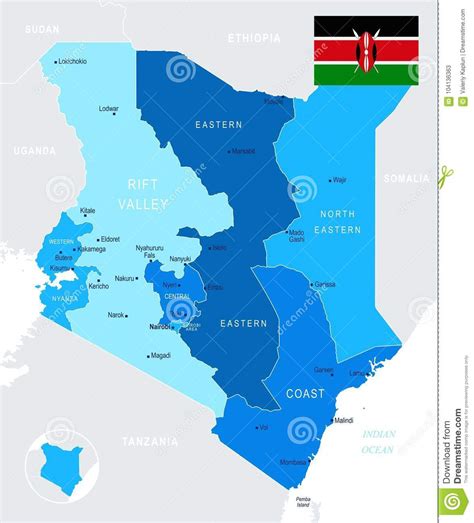 Kenya Map And Flag Detailed Vector Illustration Stock Illustration