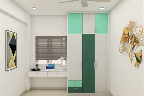Green And White Contemporary Compact Wardrobe Design Livspace