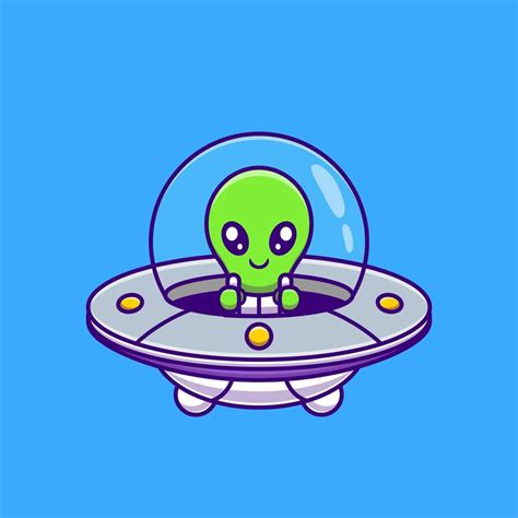Cute Alien Flying With Spaceship Ufo Cartoon Vector Icon Illustration