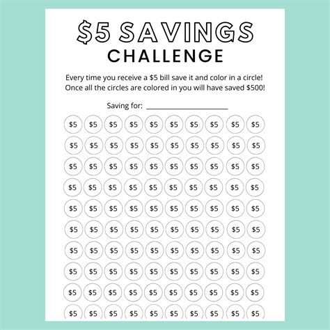 5 Money Challenge Printable Chart