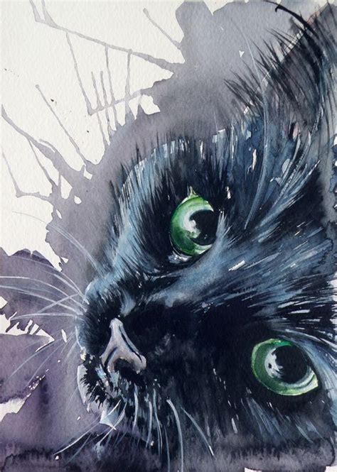 Black Cat By Kovács Anna Brigitta Watercolor Cat Black Cat Art Cat