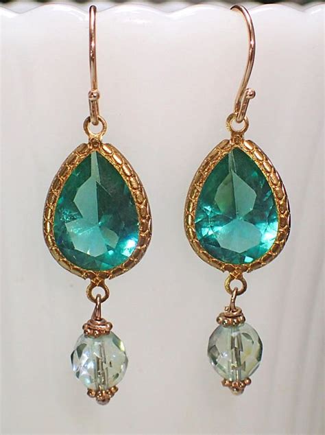 Emerald Green Dangle Earrings Art Deco Earrings Vintage Vintage