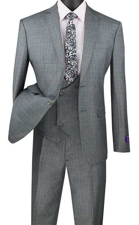 slim fit suit 3 piece with double breasted vest glen plaid in medium gray men s fashion